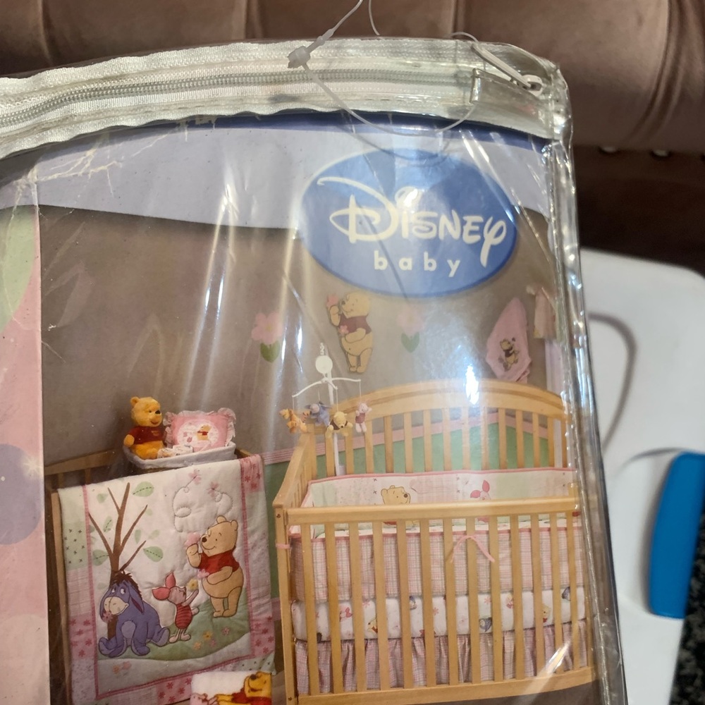 Winnie the pooh pink plaid crib set brand new